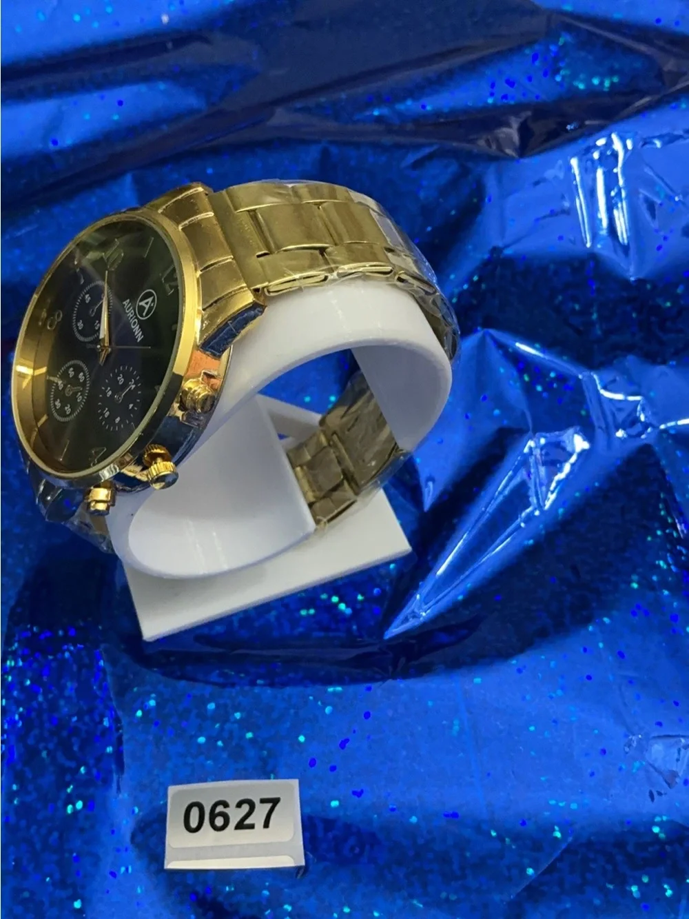 Aurionn Men’s Analog Quartz Chronograph Watch Black Dial Gold Tone Bracelet